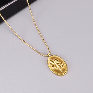 Collier ovale en acier inoxydable 316L, pour fille, <span class=keywords><strong>fait</strong></span> main, couleur or, fleur de lys, titane, <span class=keywords><strong>pull</strong></span>, chaîne pour dame - Product Image 3