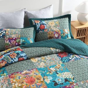 Floral Patchwork <span class=keywords><strong>Turquoise</strong></span> 3 pièces <span class=keywords><strong>couvre</strong></span>-<span class=keywords><strong>lit</strong></span> ensemble imprimé ensembles de couette literie réversible ensembles de <span class=keywords><strong>couvre</strong></span>-<span class=keywords><strong>lit</strong></span> avec taies d'oreiller pour la maison - Product Image 2