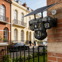 Caméra de surveillance CCTV haute définition 4G/WiFi à trois objectifs pour usage professionnel et domestique, avec carte mémoire en option pour la sécurité des exploitations agricoles