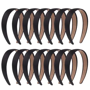 Toptan yeni bayan düz renk siyah saten Hairband siyah düz Alice Women bon1 inç genişlik Hairband kadınlar için