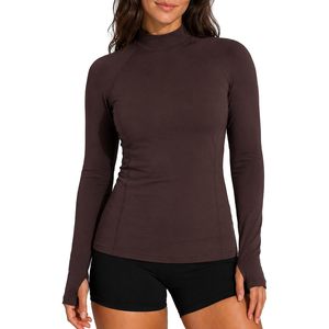 Custom Womens Athletic <b>Top</b> Mock Neck Long Sleeve Quick Dry Yoga Workout Shirt <b>Thumb</b> <b>Holes</b> Solid Heat-Transfer Printed Moisture - Product Image 1