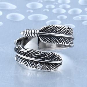Anillo envolvente de acero inoxidable con diseño de pluma de águila tribal, joyería india, estilo motero punk, amuleto, anillos envolventes tipo bypass - Product Image 3