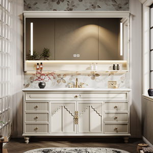 French Retro <strong>Bathroom</strong> Vanity with Ceramic Basin and Smart Mirror Eco-Friendly Storage for Hotel &amp; Villa <strong>Bathrooms</strong> - Product Image 2