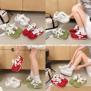 Wholesale Custom <strong>Glitter</strong> Mesh Suede <strong>Womens</strong> Retro Low-Top Sneakers Lace-Up Breathable Casual <strong>Trainers</strong> OEM ODM Beige Green Red - Product Image 5