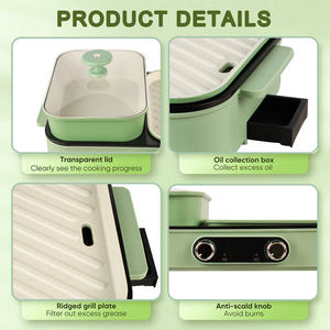 Plancha Eléctrica Antiadherente sin Humo con Certificación CE y CB, 1500W, Placa Desmontable de PTFE, Apertura Plana de 180°, Fácil de Limpiar, Tendencia 2026 - Product Image 3