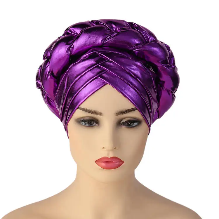 ออกแบบใหม่ผู้หญิงมุสลิมหมวกผ้าโพกหัวแอฟริกันชาติพันธุ์สไตล์ Hot ปั๊มผ้าโพกหัวผู้หญิงสามชั้นถักเปียห่อหัวหมวก Headtie