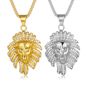 Collier avec pendentif en zircon et crinière de lion en acier inoxydable plaqué or 18 carats Chaîne à maillons tendance pour les cadeaux de mariage chrétien - Product Image 1