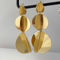2025 à la mode or métal gros pendentif oreille accessoires miroir fini pli circulaire boucles d'oreilles goutte