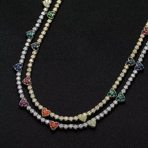 Color Small Love Tennis Chain Couple <b>Stacked</b> Copper Inlaid Zircon Heart Tennis <b>Bracelet</b> Tanjing Fashion Lijing Necklace - Product Image 1
