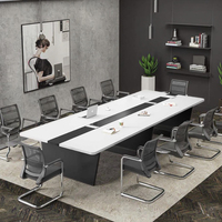 Mesa de Reuniones Moderna y Sencilla para 10 Personas, Combinación de Mesa y Sillas para Sala de Juntas, Mesa de Barra Extensible con Panel de Madera