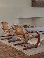 Fauteuil en bois massif de style japonais rétro avec dossier en osier, canapé individuel unique pour la maison, le bureau, le salon, le balcon, la maison d'hôtes