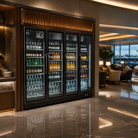 Réfrigérateur Vitrine Commercial Noir Luxe Grande Capacité 4 Portes sur Pied pour Bar Rétro