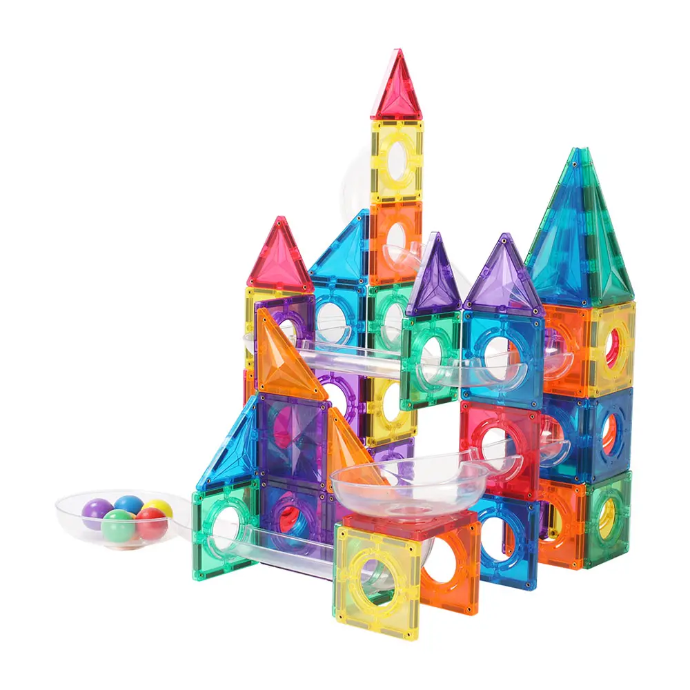 MNTL Kids Educational Toys DIY 100pcs Transpearnt Marble Race Run Magnetic Building Tiles