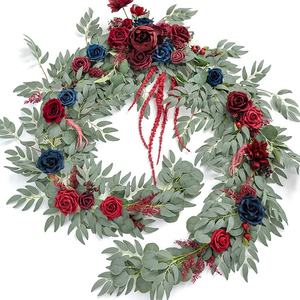 Couronne de fleurs séchées à chaud, <span class=keywords><strong>guirlande</strong></span> de vert d'<span class=keywords><strong>eucalyptus</strong></span>, décoration de mariage, de maison, roses artificielles décoratives, fleurs artificielles - Product Image 3