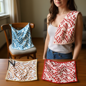 Foulard a Quadretti e Righe 70x70cm, Accessorio di Moda per Donne - Product Image 3