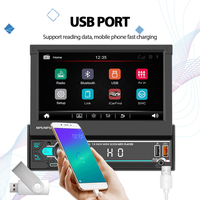 Reproductor MP5 para Auto Podofo de 7'', Radio de Auto Telescópica 1Din, Estéreo, Autoradio, Doble USB, Carga Rápida, Luces de Colores, BT, FM, EQ, Venta al por Mayor