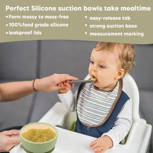2022 Baru Food Grade Hisap Kuat Mangkuk Silikon Dua Warna Bebas BPA Silikon Mangkuk Makan Bayi dengan Tutup