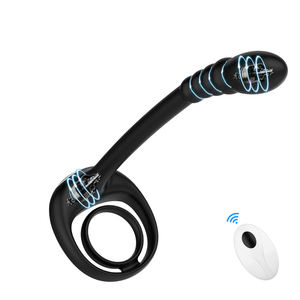 Mini Aili pemijat prostat cincin ganda ABS + peluru silikon Vibrator 9 mode getaran dapat disesuaikan mainan seks Stimulator hitam - Product Image 6