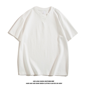 Camiseta de algodón grueso para hombre, cuello en V, manga corta, tejido de punto, corte ajustado, color personalizado, estilo urbano - Product Image 2