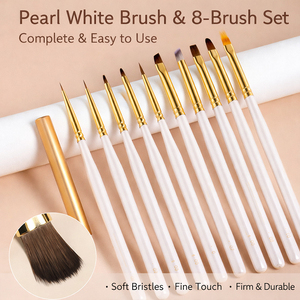 Pinceau de nail art personnalisé en gros, liner ovale à poils en nylon blanc nacré, manche métallique résistant à l'usure, outil de manucure multifonctionnel - Product Image 3