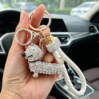 Porte-clés pendentif chien teckel étincelant avec strass et cristaux, breloque de sac, accessoires