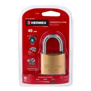 Blocco in ottone CL-40T Hermex da 40mm con gancio corto e confezione Blister per chiave tubolare - Product Image 1