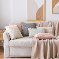Housse de coussin en velours côtelé style bohème, rayée couleur blé, douce et unie, pour salon