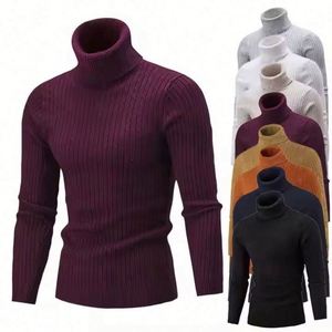 Autumn <b>Men</b> <b>Turtleneck</b> Knitted Quick Dry Nylon/Acrylic Solid Full Sleeve Front Logo Sweater Casual Warm Undershirt Pullover - Product Image 1