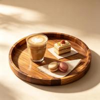 Ensemble de plateaux ronds en bois avec rebord surélevé pour la présentation des aliments sur table, décoration intérieure, restauration, cadeau