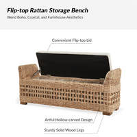 Banc d'appoint en jonc de mer naturel tressé avec coussin rembourré pour chambre à coucher et salon