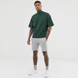 Nouveau design T-shirt col roulé à épaules dénudées respirant 100 % coton à manches courtes pour homme, idéal pour les activités décontractées en extérieur, modèle vierge - Product Image 1