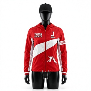 Veste d'entraînement Dodge Ball imperméable à capuche en polaire polyester 110 GSM de qualité supérieure, rouge et blanc, avec empiècements légers et impression de logo personnalisé - Product Image 1