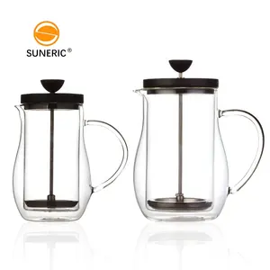 Tragbare benutzer definierte Logo Tee Kaffee maschinen Metall filter Mesh 600 ml Glas Doppel wand French Press