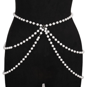 โซ่คล้องตัวแฟชั่น ประดับมุกเทียม หลายชั้น โซ่คาดเอวสำหรับผู้หญิง สไตล์ฮิปฮอป ดีไซน์พู่ห้อย - Product Image 2