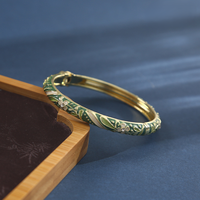 Gelang Berengsel Enamel Motif Bunga Gaya Cloisonne, Gelang Berpola Bunga Lukis Vintage Berlapis Emas, Perhiasan Fashion Elegan