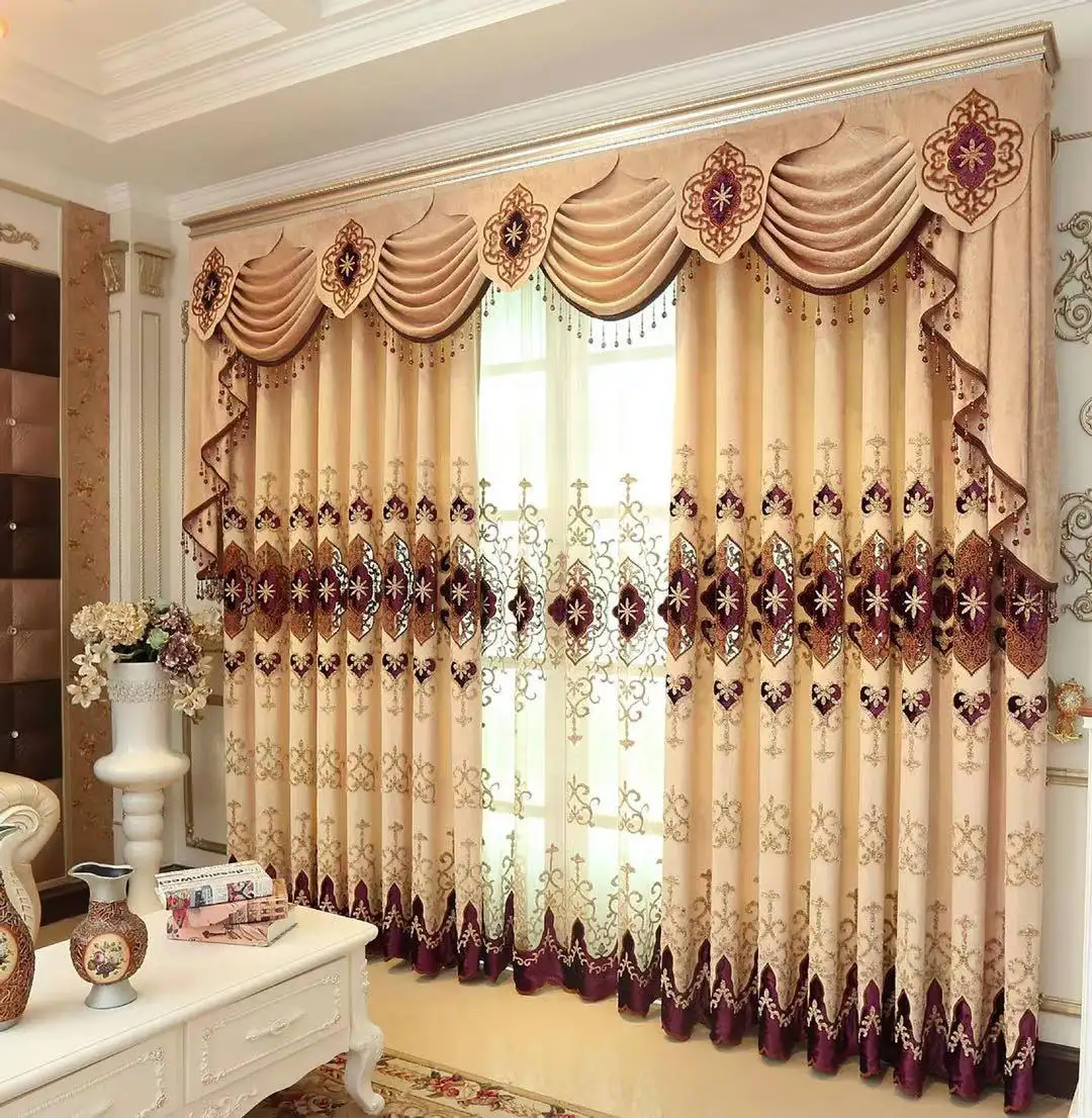 Готовые на заказ шенильные оконные шторы и простыни с подходящими занавесками для гостиной с вышивкой