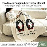 Selimut Rajut Penguin Lucu Desain Dua Tikus, Setengah Beludru Dua Sisi Lembut Hangat untuk Sofa, Kursi, Rumah, Grosir