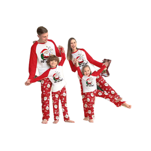 Ensemble de pyjamas de Noël pour la famille, rouge et blanc, imprimé Père Noël, manches longues, coton tricoté, vêtements de nuit confortables pour l'hiver - Product Image 1