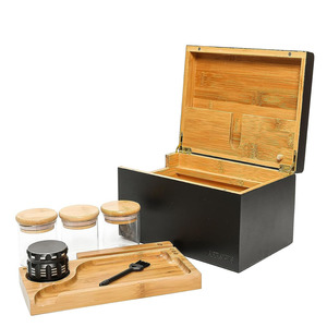 Avec accessoires Boîte de rangement décorative en bambou avec broyeur en bambou noir et brosse de nettoyage Grande boîte de rangement en bambou Combo - Product Image 3