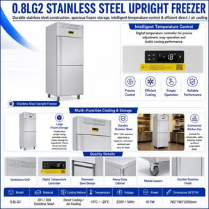 Congelador Vertical Comercial de Acero Inoxidable 0.8LG2, Gabinete Vertical de Doble Puerta con Ruedas Móviles HY-0.8LG2(2) - Product Image 4