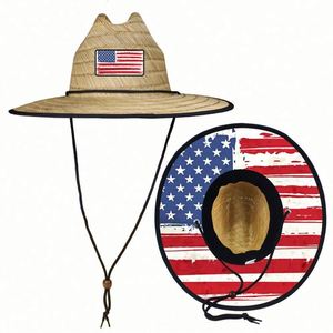 หมวกสานทรงกลวงขายส่ง ปักโลโก้ได้ตามต้องการ สำหรับผู้หญิงและผู้ชาย ปีกกว้าง หมวกกันแดดลายพิมพ์สำหรับฤดูร้อน หมวกไลฟ์การ์ด - Product Image 1