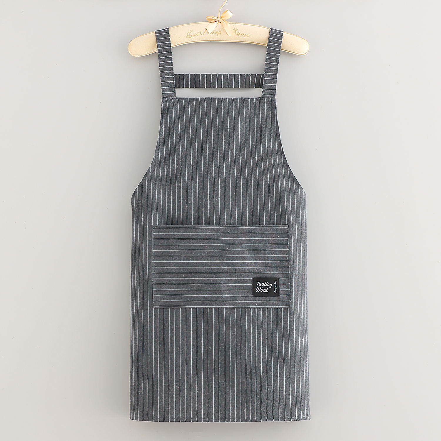 Gray long striped cotton suspender dress