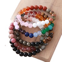 Gelang Elastis Trendi dengan Manik Bola Batu Mata Harimau Kuning Alami & Obsidian Berkilau Emas |   Perhiasan Batu Elastis Fashion Unisex