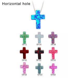 Opale a forma di croce bianco e <span class=keywords><strong>blu</strong></span> da 7,5x10 mm creato in laboratorio Zhengyong con foro per la creazione di gioielli, effetto color play - Product Image 2