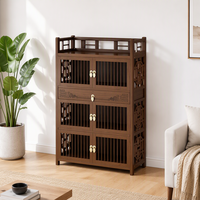 Meuble de rangement multifonctionnel en bambou à 4 niveaux, avec un tiroir et six portes, style chinois moderne, autoportant, pour salon