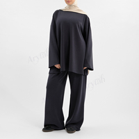 Ensemble deux pièces élégant gris ardoise pour femme, vêtements modestes, tunique en jersey de coton et pantalon ample, tenue islamique, fabrication usine