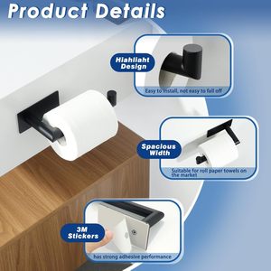 Mooche - Porte-rouleau de papier toilette mural pour salle de bain d'hôtel, moderne, industriel, durable, écologique, en acier inoxydable SUS 304, adhésif 1 - Product Image 3