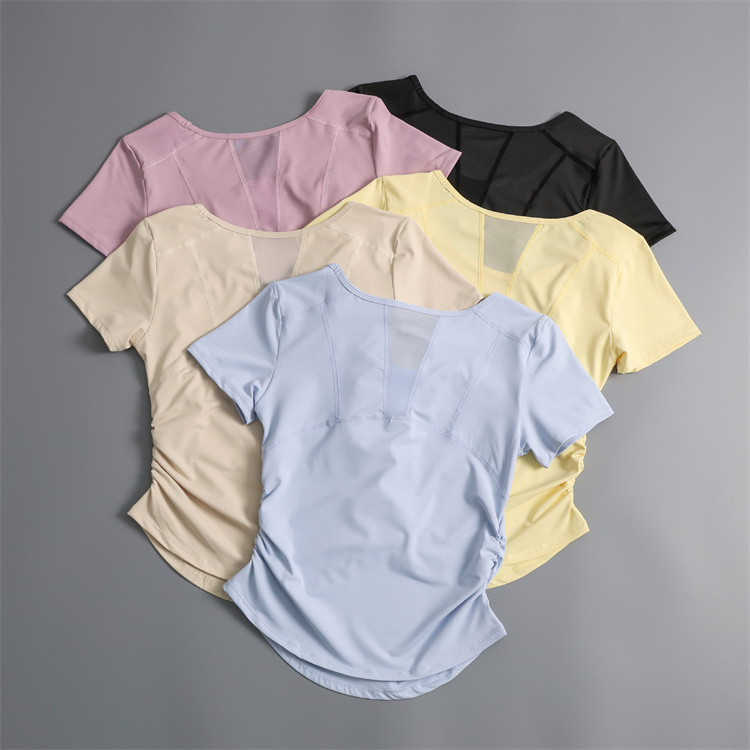 Summer Custom Logo Printed Eco-Friendly Quick Dry Breathable Women's Sportswear High Elasticity Casual Yoga T-Shirt Stand Neck
