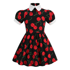Summer New Style Swing Evening Party Wedding Prom <span class=keywords><strong>Rockabilly</strong></span> 50s Cherry Print Office Wear Vintage Dresses For Children - Product Image 6