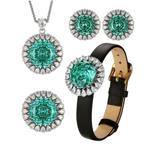 Fashion Eco-friendly Copper 16-10mm Green Zircon Pendant Earrings Ring <b>Bracelet</b> 4 Piece Jewelry <b>Set</b> for Trendy Daily Wear - Product Image 1